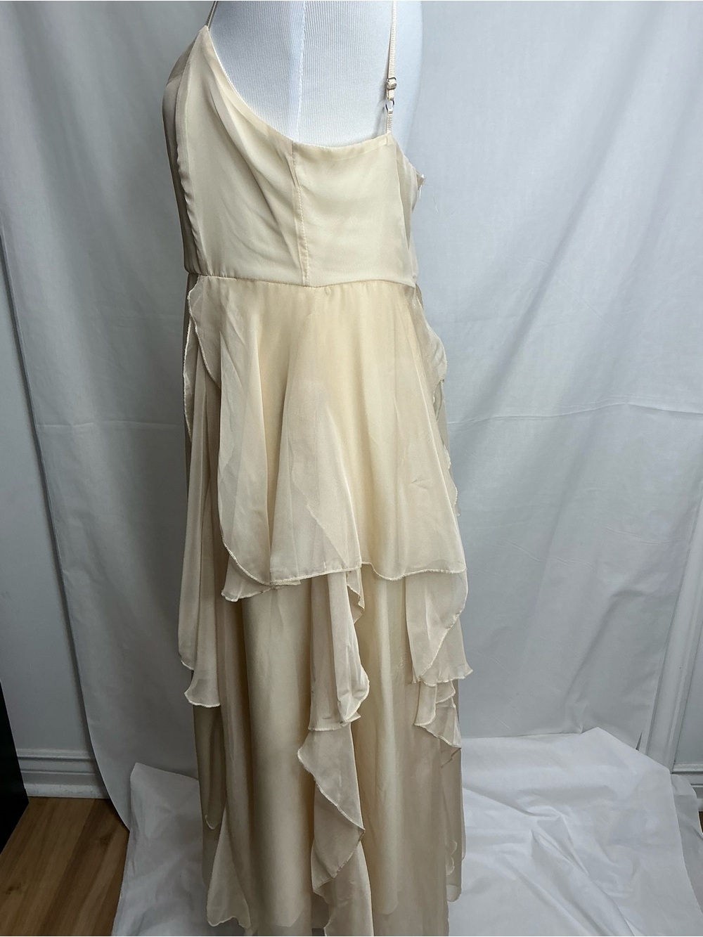 2177 - Elegant Cream Chiffon Spaghetti Strap Dress - Picture 8 of 12